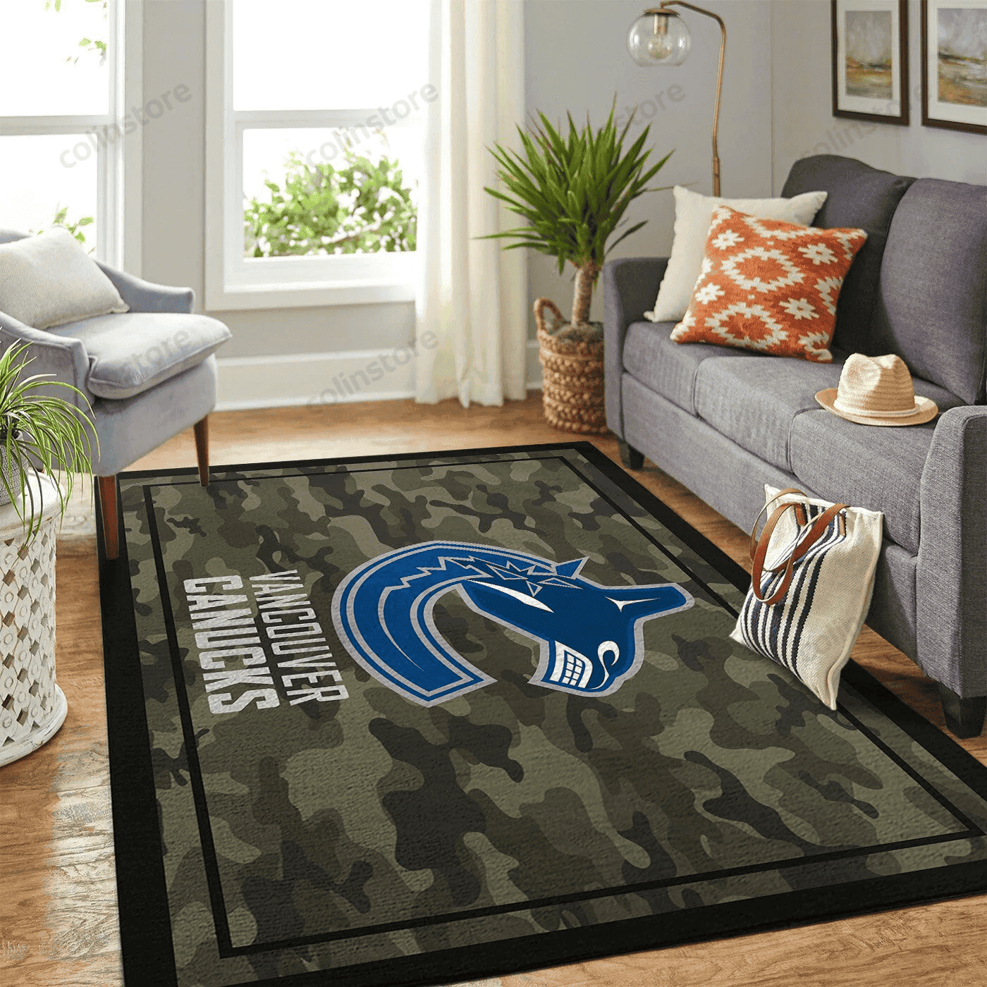 Vancouver Canucks Team Logo Camo Rectangle Area Rug – Full Print Carpet For Living Room & Bedroom Home Decor