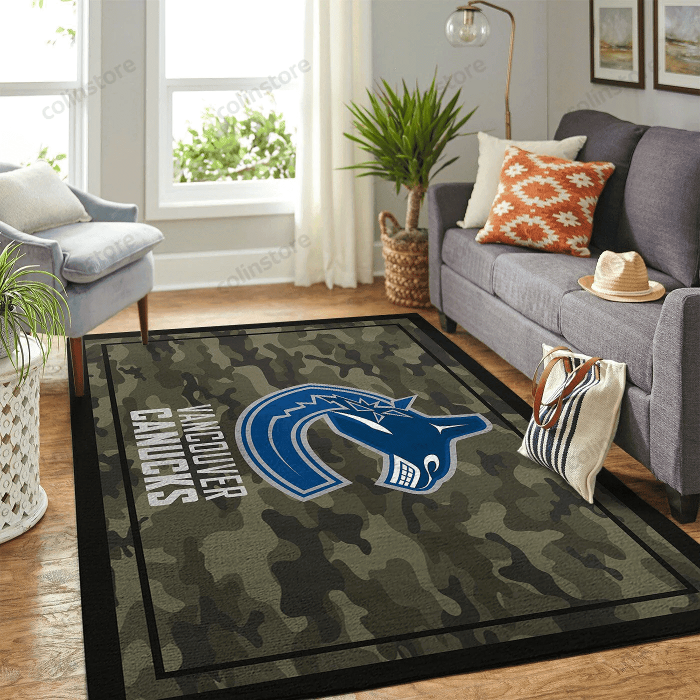Vancouver Canucks Team Logo Camo Rectangle Area Rug – Full Print Carpet For Living Room & Bedroom Home Decor