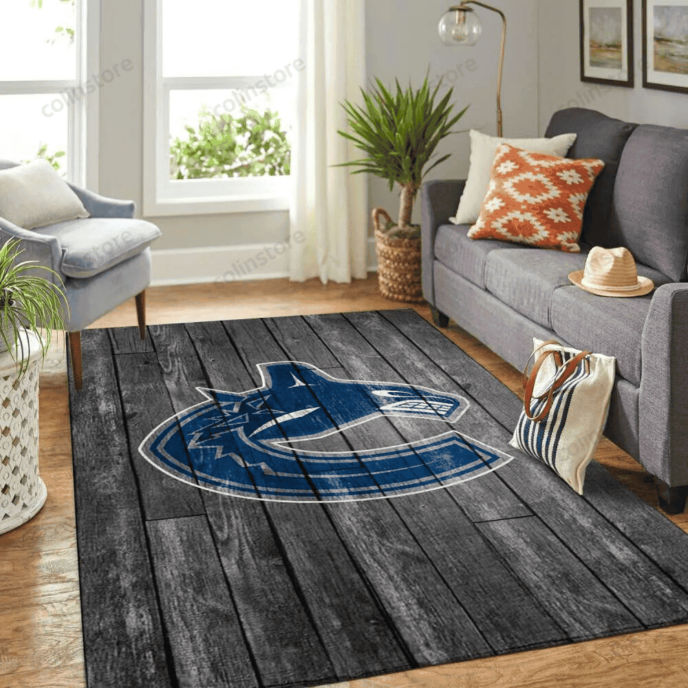 Vancouver Canucks Team Logo Grey Rectangle Area Rug – Full Print Carpet For Living Room & Bedroom Home Decor