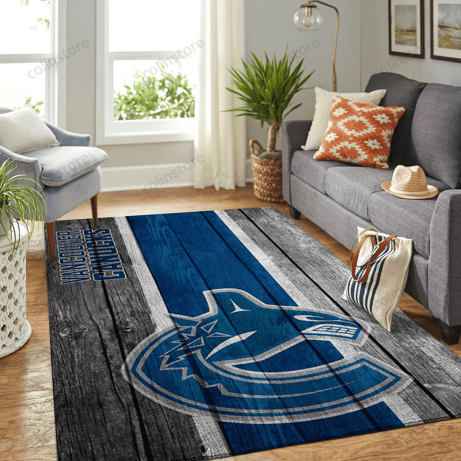 Vancouver Canucks Team Logo Wooden Rectangle Area Rug – Full Print Carpet For Living Room & Bedroom Home Decor