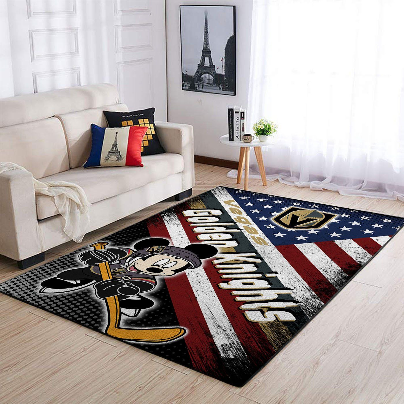 Vegas Golden Knights Team Logo Mickey Us Rectangle Area Rug – Full Print Carpet For Living Room & Bedroom Home Decor