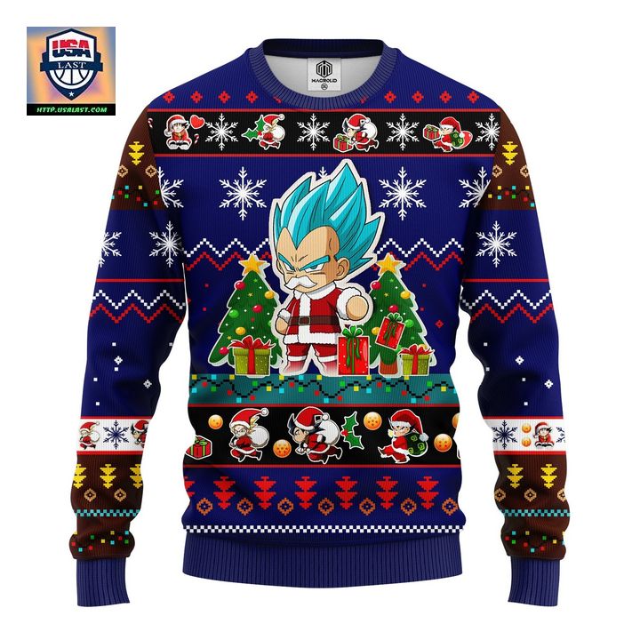Vegeta Blue Anime Dragon Ball Ugly Christmas Sweater Blue 1 Amazing Gift Idea Thanksgiving Gift