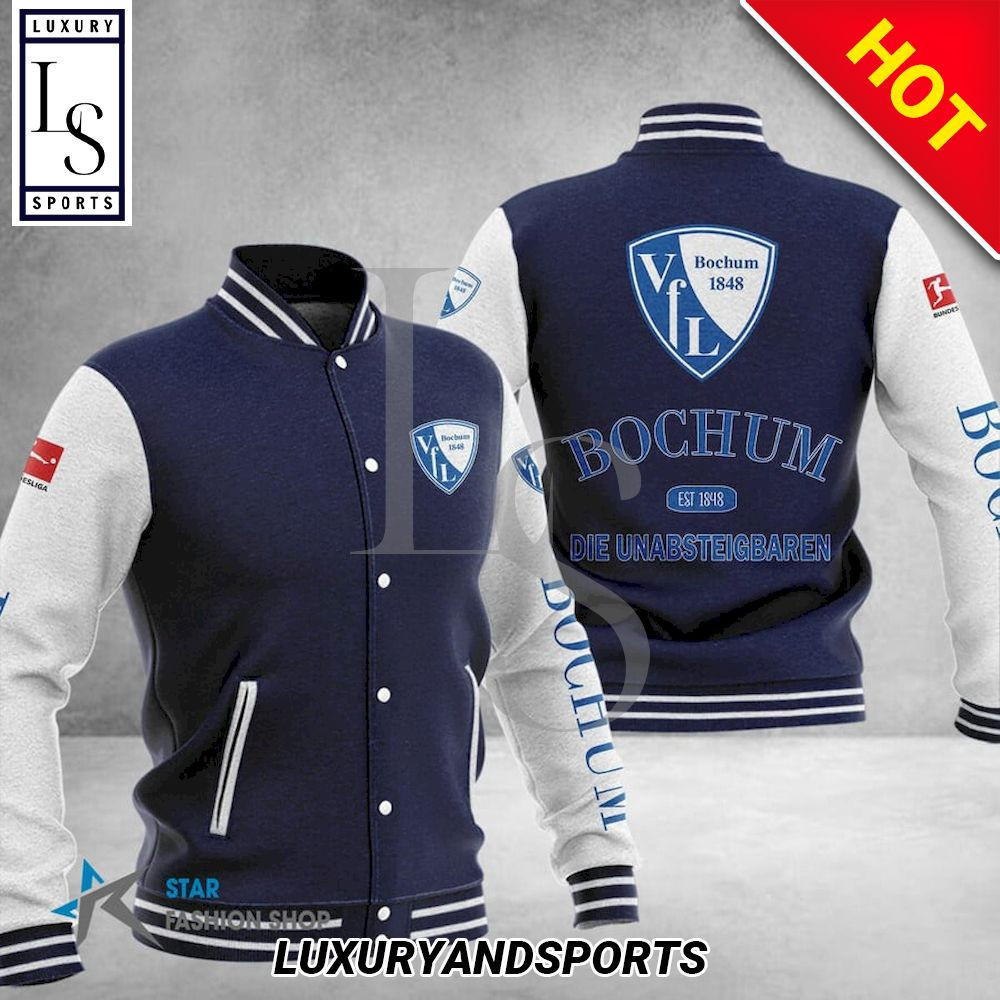 VfL Bochum 1848 Dark Blue White Varsity Baseball Jacket for Men & Women | Soccer Team Fan Gift