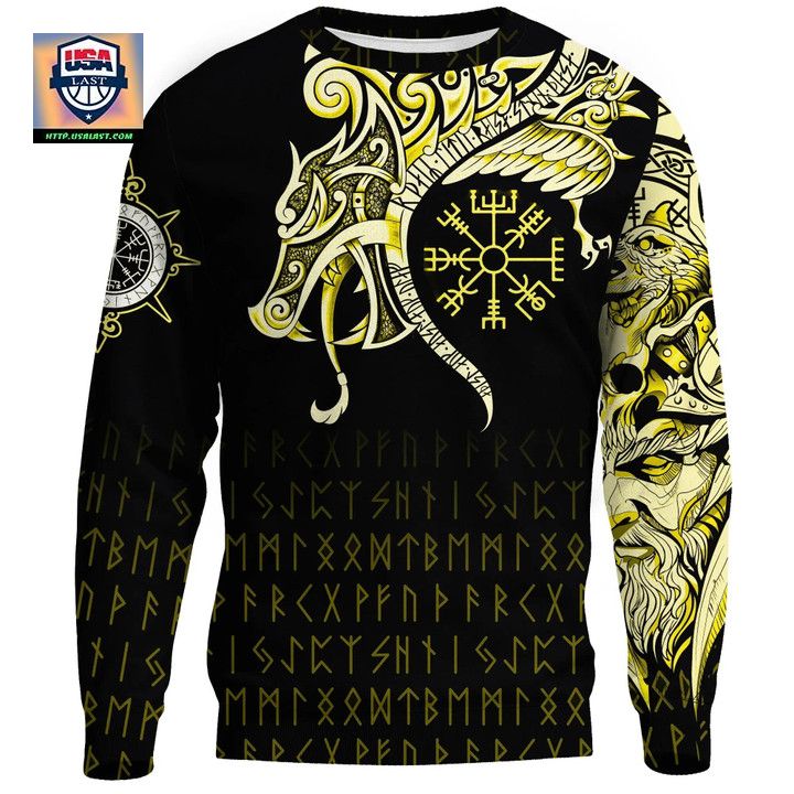 Viking Sweater Raven Tattoo And Vegvisir Yellow A31