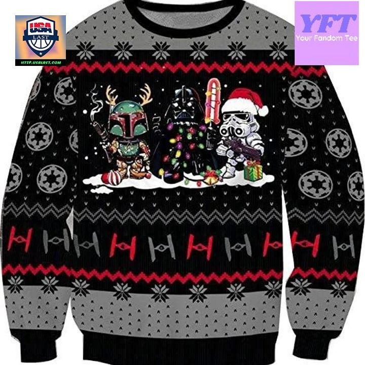 Vintage Darksidee Funny Starwarrr 3d Ugly Christmas Sweater