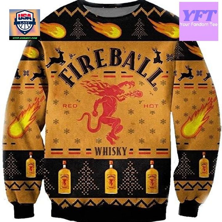 Vintage Fireball Whiskeyy Whiskeyy 3d Ugly Christmas Sweater