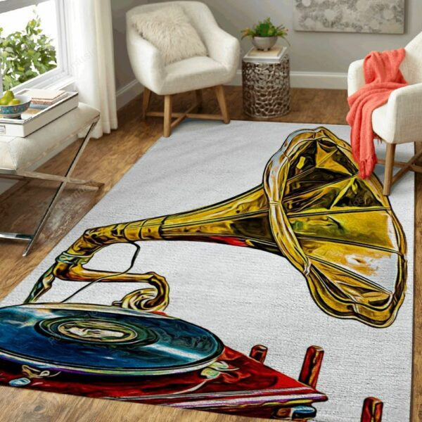 Vintage Phonograph Music Art Rectangle Area Rug – Full Print Carpet For Living Room & Bedroom Home Decor