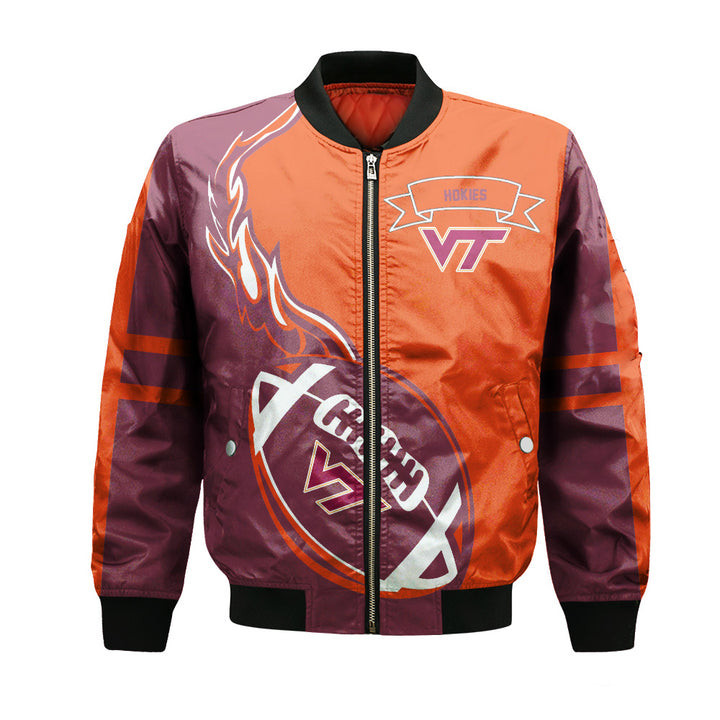 Virginia Tech Hokies Orange Maroon Bomber Jacket | NCAA College Team Jacket for Men & Women | Sports Fan Gift