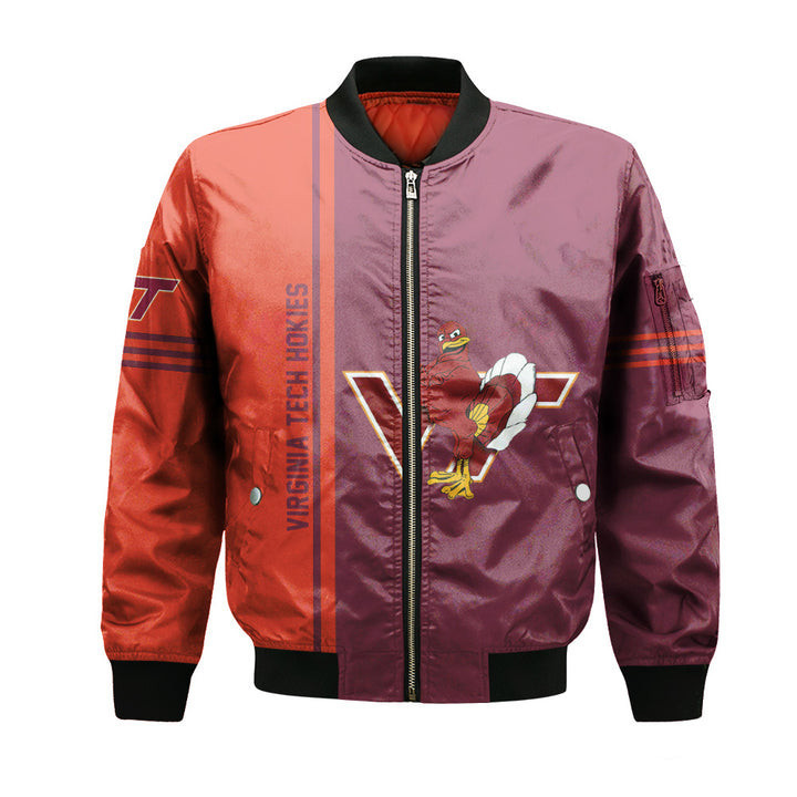 Virginia Tech Hokies Personalized Text Number Maroon Orange Bomber Jacket | NCAA College Team Jacket for Men & Women | Sports Fan Gift