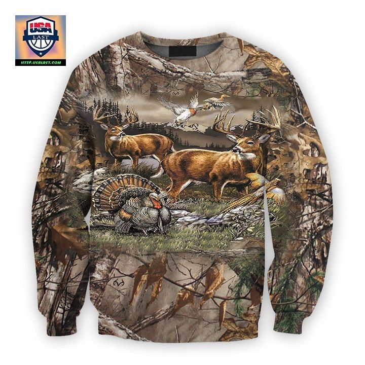 Viticstore Hunting Bucks And Birds 3D Brown Shade All Over Printed 2Xl Sweater