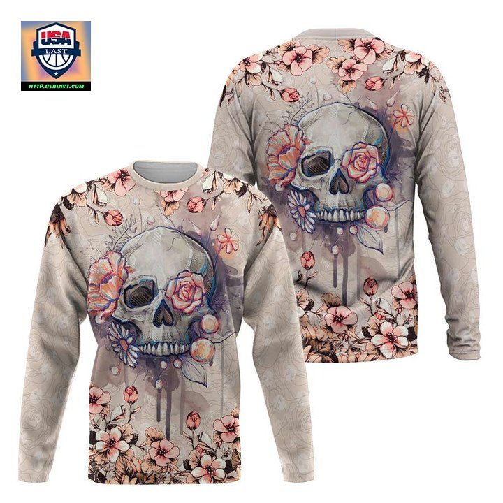 Viticstore Skull Flower- Cream Shade Salmon Pink Detail- Ultra Soft 3D All Over Printed Xl Sweater
