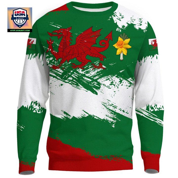 Wales Sweater St Davids Day Flag Brush A02