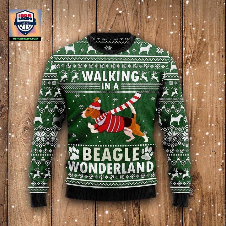 Walking In A Beagle Wonderland Crewneck Sweater Vintage Christmas Design Unisex Clothes