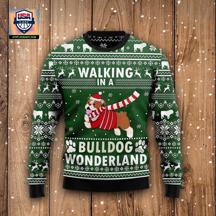 Walking In A Bulldog Wonderland Sweater Funny Dog Ugly Christmas Sweater Winter Gift
