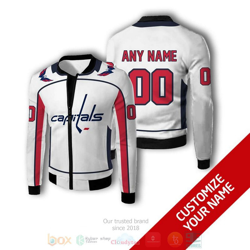 Washington Capitals Personalized Name Number White Bomber Jacket | NHL Team Jacket for Men & Women | Hockey Fan Gift