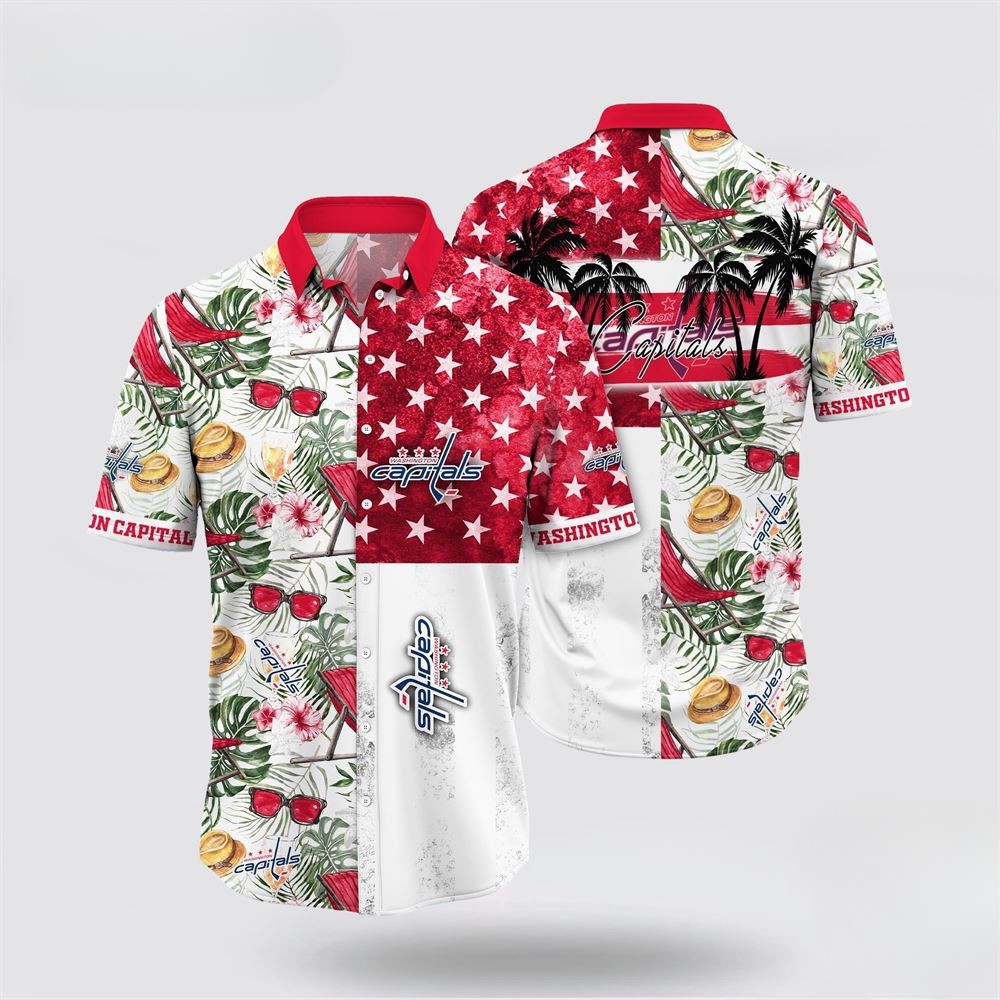 Washington Capitals Tropical Star Patchwork Aloha Hawaiian Shirt for Men & Women