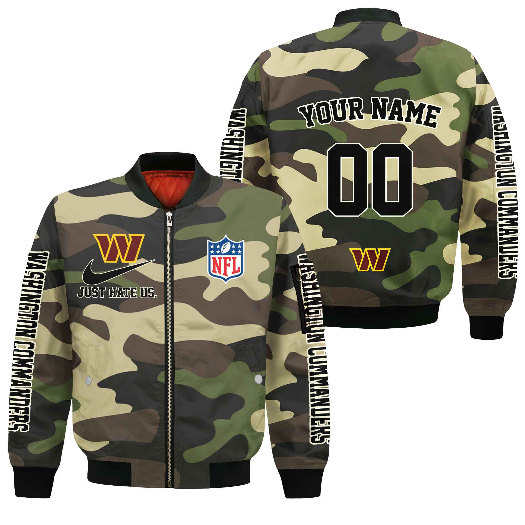 Washington Commanders Personalized Name Number Camo Style Bomber Jacket | NFL Team Jacket for Men & Women | Football Fan Gift