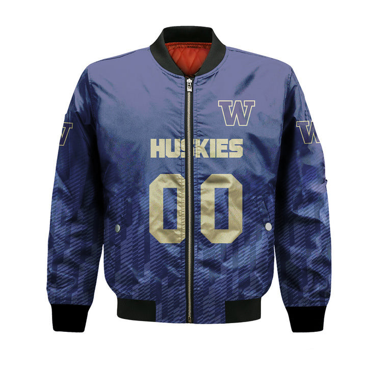 Washington Huskies Personalized Text Number Purple Bomber Jacket | NCAA College Team Jacket for Men & Women | Sports Fan Gift