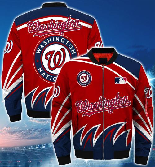 Washington Nationals Red Blue Bomber Jacket | MLB Team Jacket for Men & Women | Baseball Fan Gift
