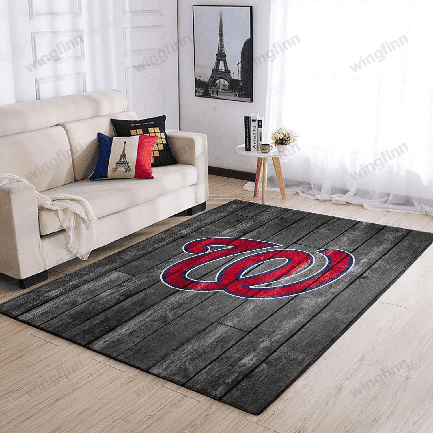 Washington Nationals Team Logo Grey Rectangle Area Rug – Full Print Carpet For Living Room & Bedroom Home Decor