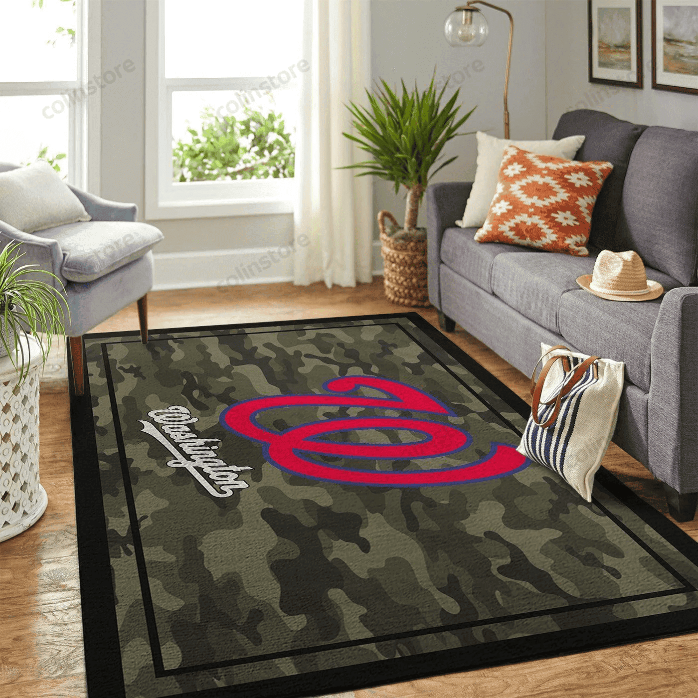 Washington Nationals Team Logo Rectangle Area Rug – Full Print Carpet For Living Room & Bedroom Home Decor