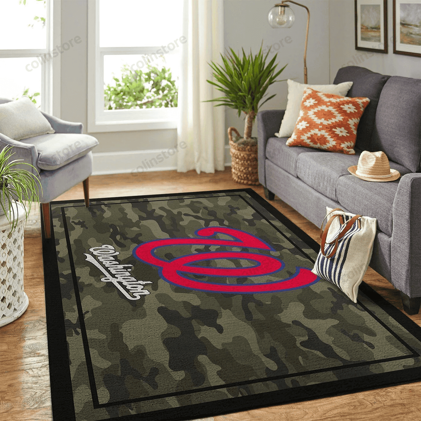 Washington Nationals Team Logo Rectangle Area Rug – Full Print Carpet For Living Room & Bedroom Home Decor