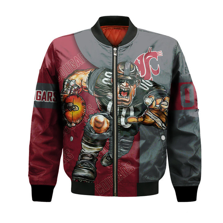Washington State Cougars Personalized Name Number Red Grey Bomber Jacket | NCAA College Team Jacket for Men & Women | Sports Fan Gift