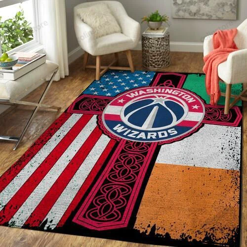Washington Wizards Basketball Irish St Patricks Day Flag Cross 3D Rectangle Area Rug – Full Print Carpet For Living Room & Bedroom Home Decor