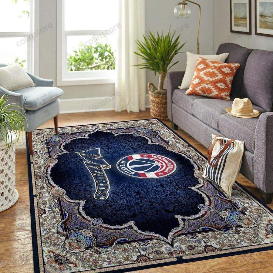 Washington Wizards Basketball Team Logo Persian Pattern 3D Rectangle Area Rug – Full Print Carpet For Living Room & Bedroom Home Decor