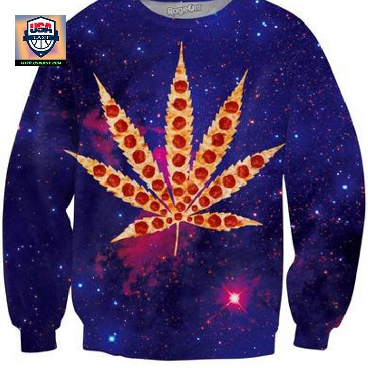Weed Pizza Galaxy Crewneck Sweater