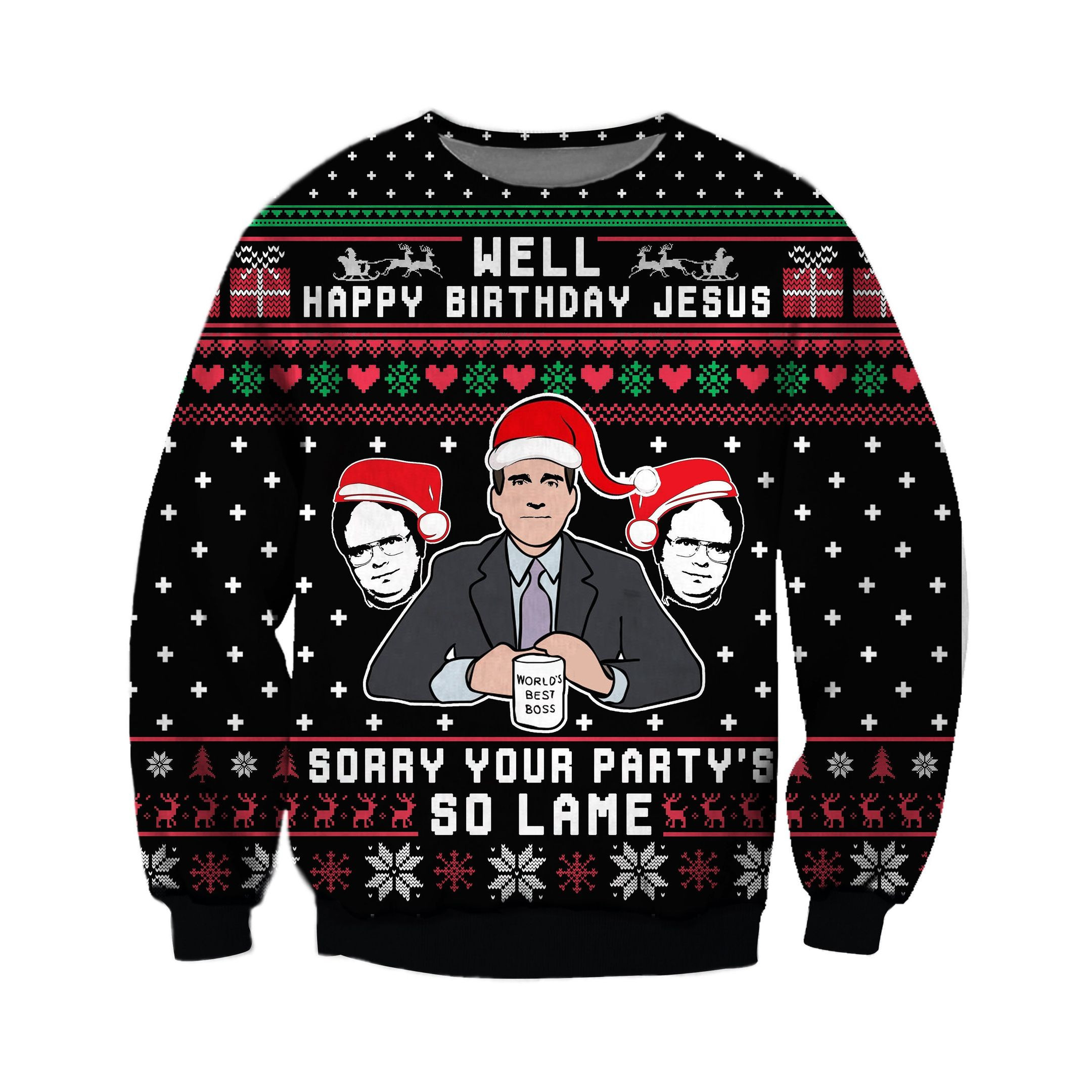 Well Happy Birthday Jesus ,Your Party'S So Lame Knitting Pattern The Office For Unisex Ugly Christmas Sweater,