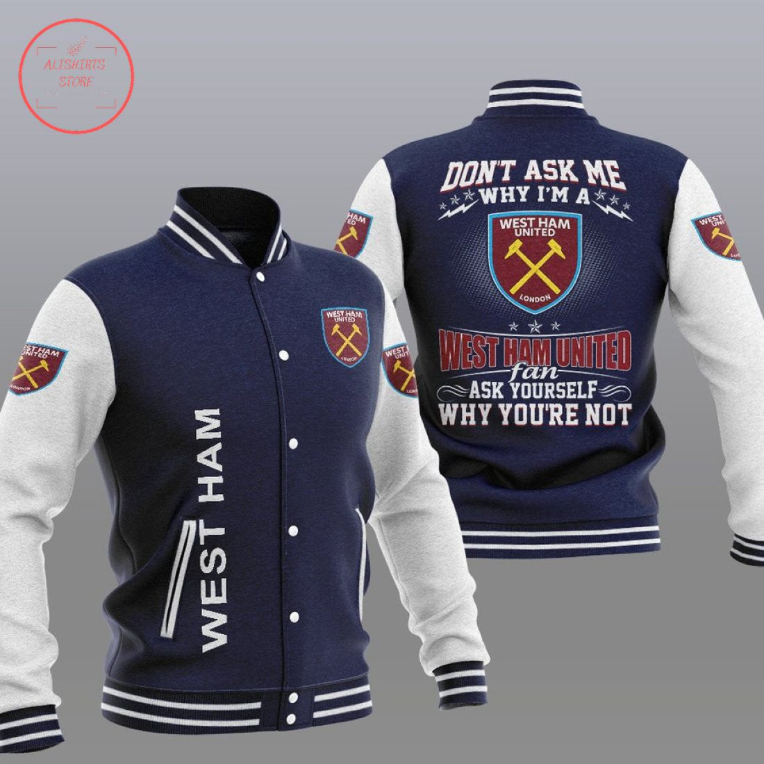 West Ham United FC Dark Blue Why Not Baseball Jacket for Men & Women | Soccer Team Fan Gift