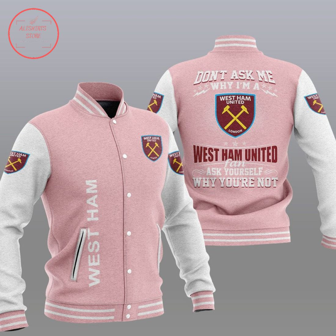 West Ham United FC Pink Why Not Baseball Baseball Jacket for Men & Women | Soccer Team Fan Gift