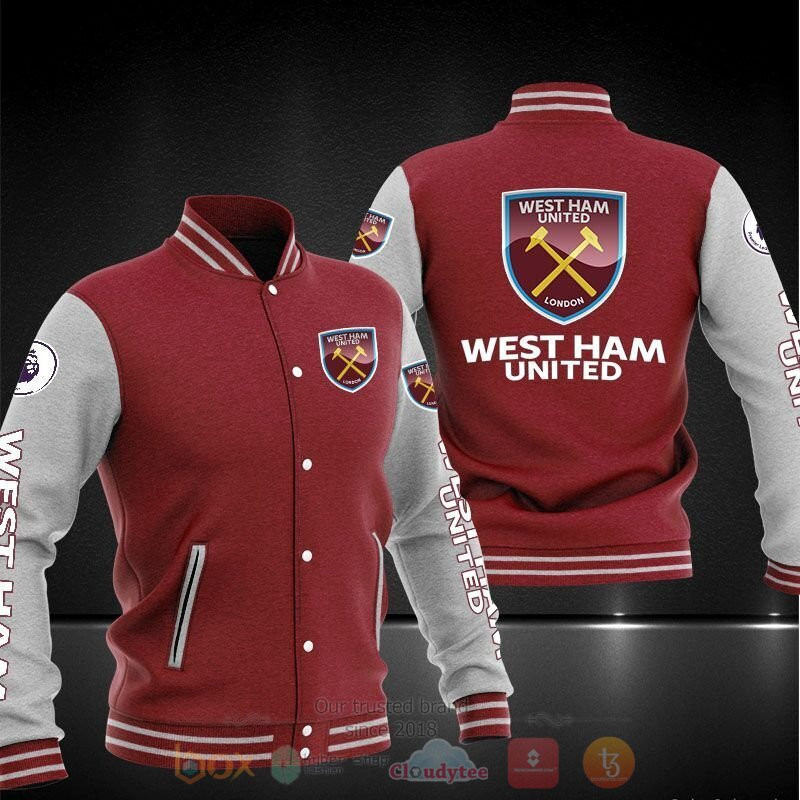 West Ham United Red Grey Varsity Baseball Jacket for Men & Women | Soccer Team Fan Gift