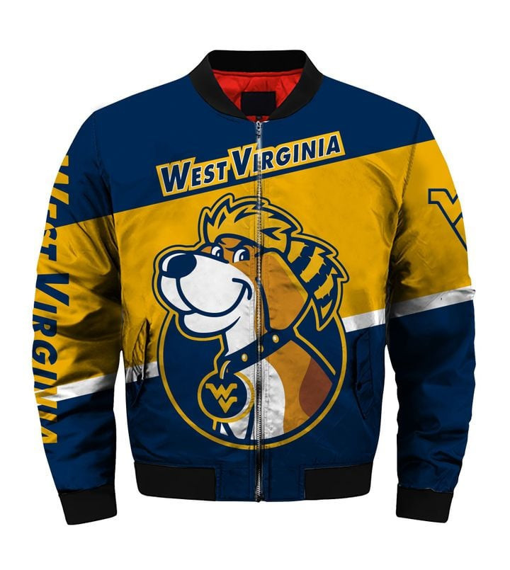 West Virginia Mountaineers Blue Gold Bomber Jacket | NCAA College Team Jacket for Men & Women | Sports Fan Gift