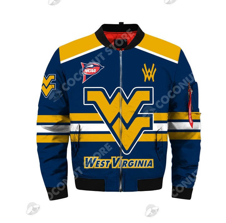 West Virginia Mountaineers Blue Gold Bomber Jacket | NCAA College Team Jacket for Men & Women | Sports Fan Gift