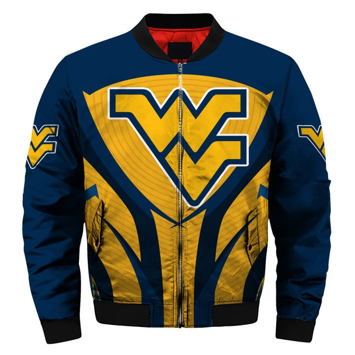 West Virginia Mountaineers Blue Gold Bomber Jacket | NCAA College Team Jacket for Men & Women | Sports Fan Gift
