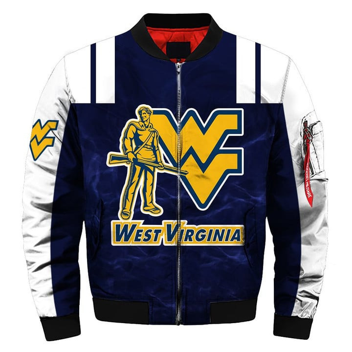 West Virginia Mountaineers Blue White Bomber Jacket | NCAA College Team Jacket for Men & Women | Sports Fan Gift