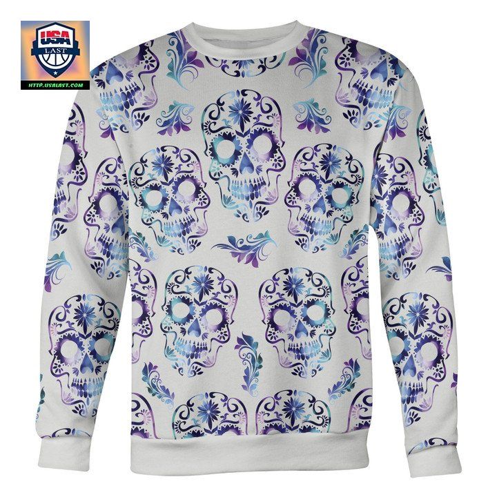 White And Purple Sugar Skull Sweater