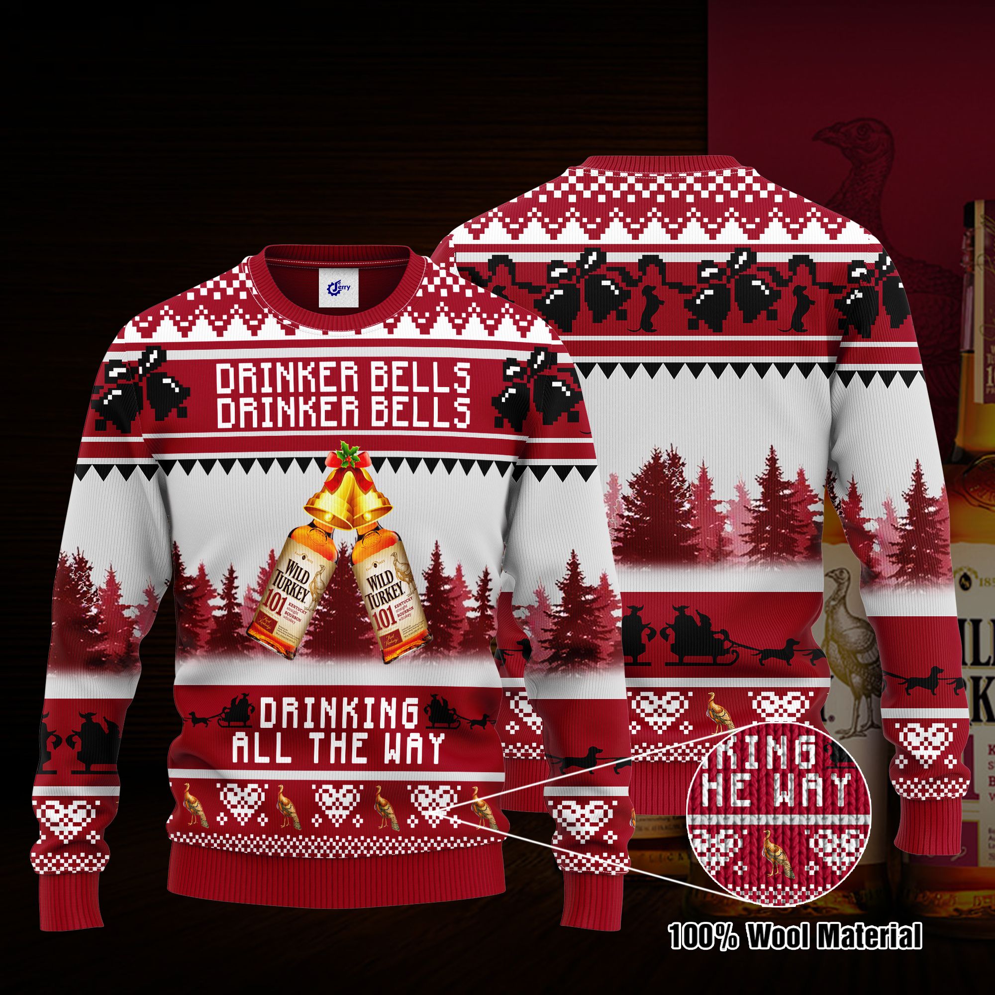 Wild Turkey Drinker Bells Drinker Bells Drinking All The Way Ugly Christmas Sweater, Hoodie, Zip Hoodie, Bomber Jacket