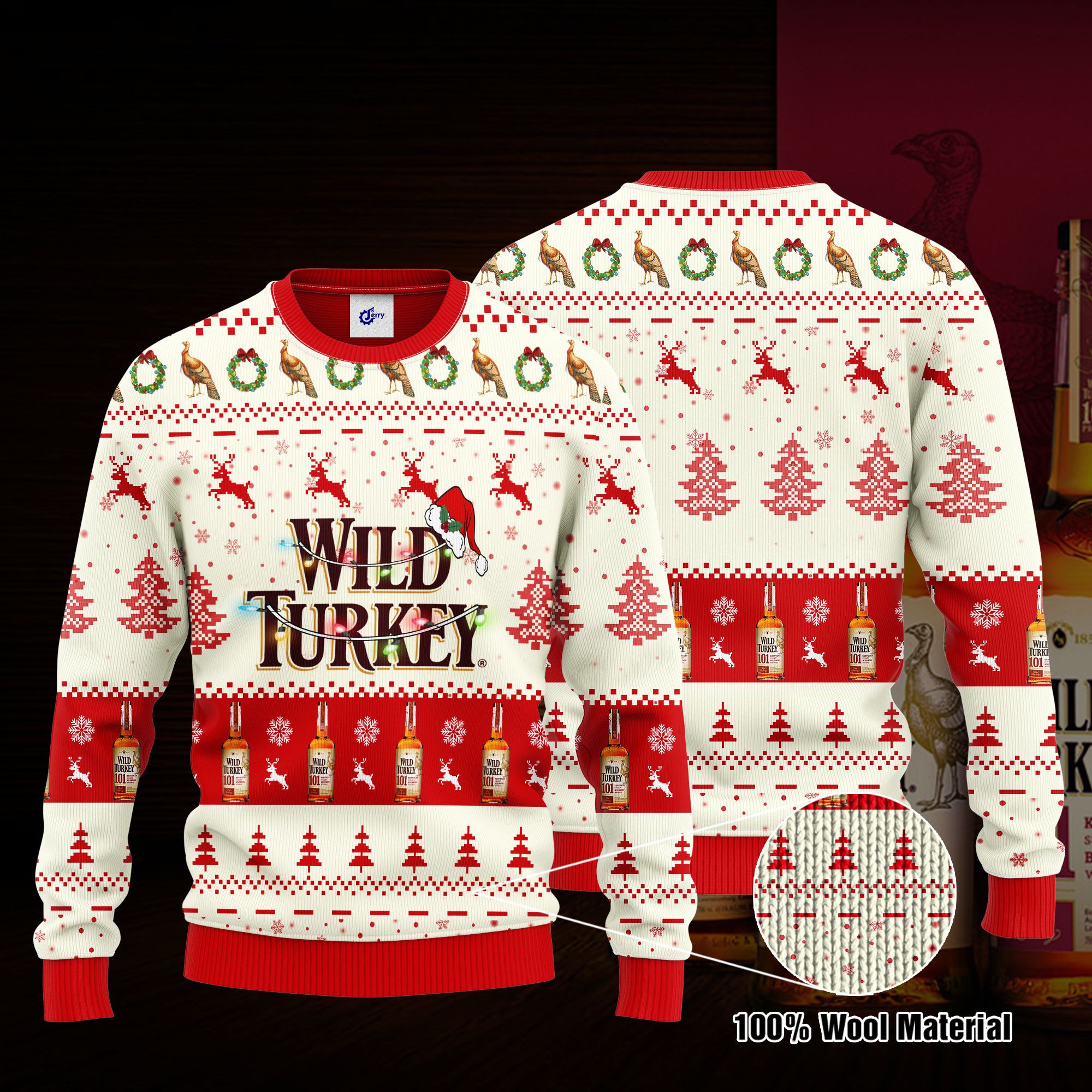 Wild Turkey Santa Hat Christmas Ugly Christmas Sweater, Hoodie, Zip Hoodie, Bomber Jacket