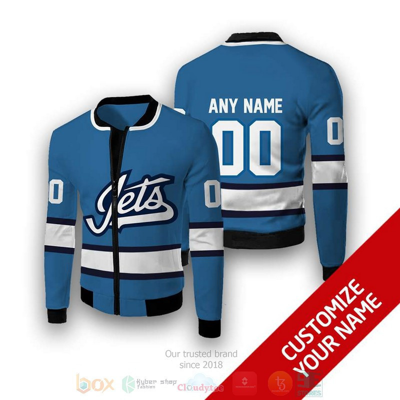 Winnipeg Jets Personalized Name Number Light Blue White Bomber Jacket | NHL Team Jacket for Men & Women | Hockey Fan Gift
