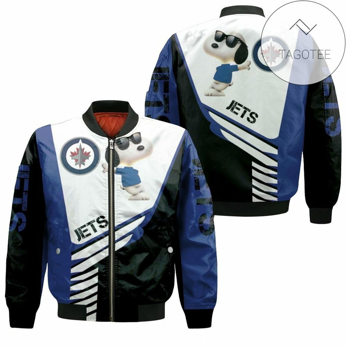 Winnipeg Jets White Navy Blue Snoopy For Fans Bomber Jacket | NHL Team Jacket for Men & Women | Hockey Fan Gift