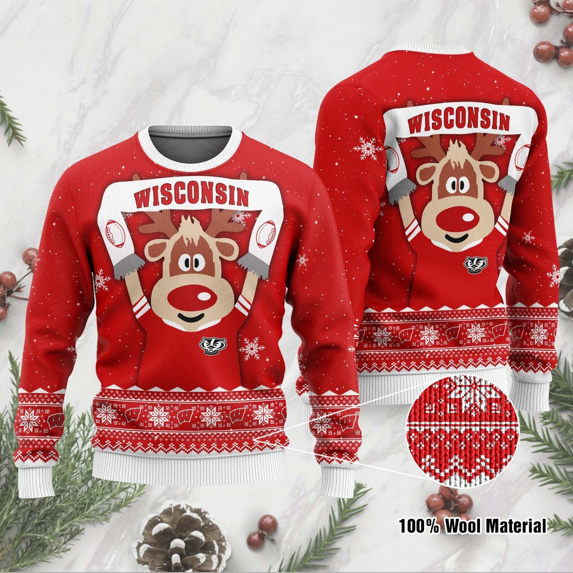 Wisconsin Badgers Funny Ugly Christmas Sweater Holiday Xmas Party Men Women Plus Size