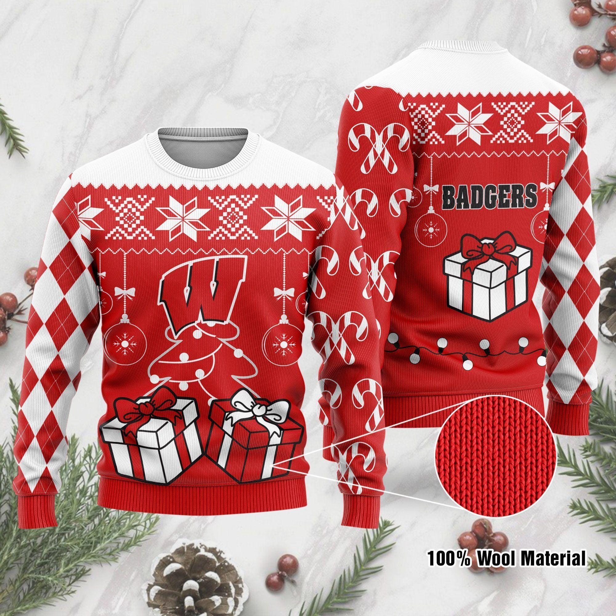 Wisconsin Badgers Funny Ugly Christmas Sweater Holiday Xmas Party Men Women Plus Size