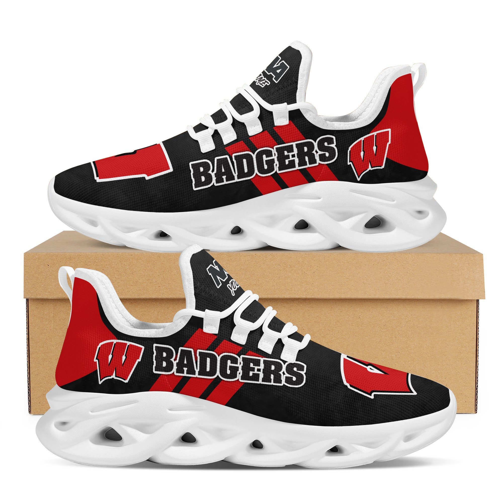 Wisconsin Badgers Max Soul Shoes Sneakers for Men And Women – NCAA Fan Shoes, Team Sneakers