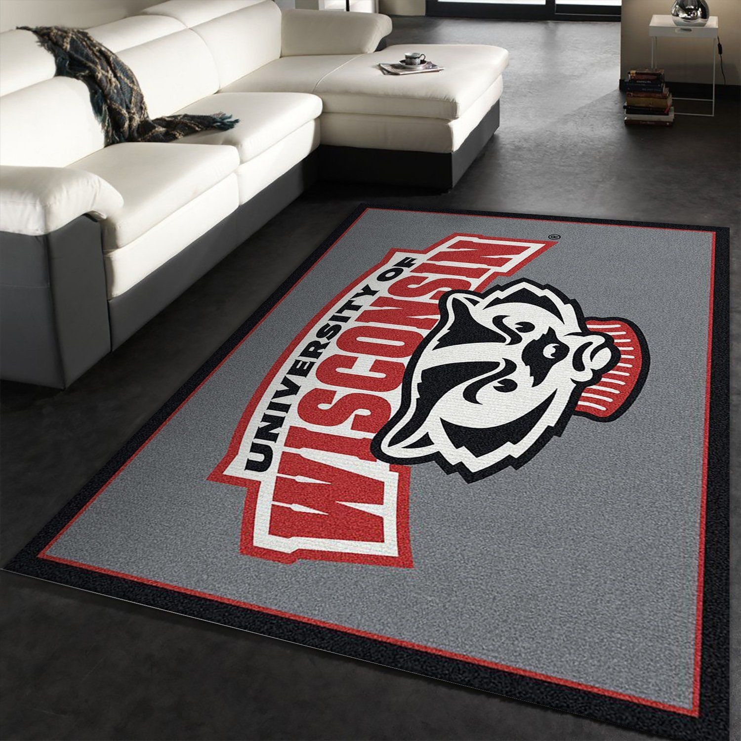 Wisconsin University Team Spirit Rug Rectangle Area Rug – Full Print Carpet For Living Room & Bedroom Home Decor