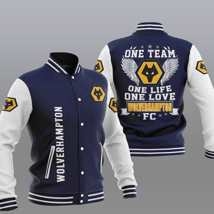 Wolverhampton Wanderers Dark Blue One Team Varsity Baseball Jacket for Men & Women | Soccer Team Fan Gift