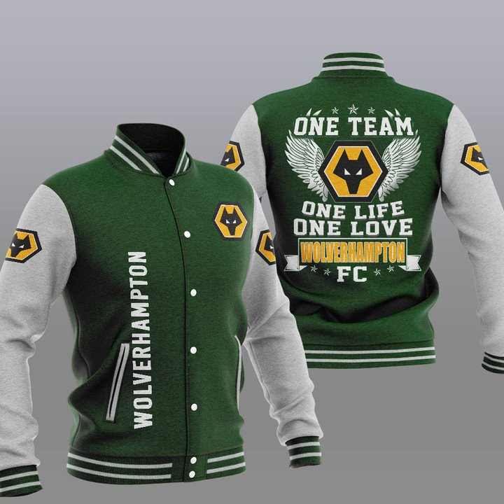 Wolverhampton Wanderers Green One Team Varsity Baseball Jacket for Men & Women | Soccer Team Fan Gift