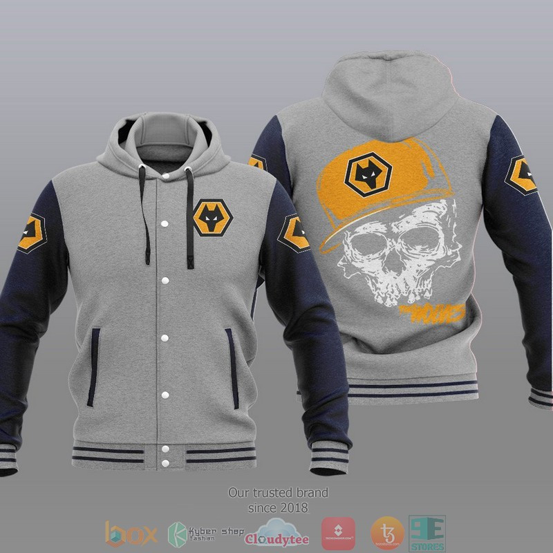 Wolverhampton Wanderers Skull Varsity Baseball Jacket for Men & Women | Soccer Team Fan Gift